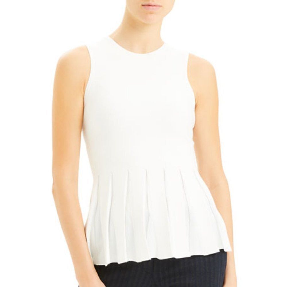 Theory Pleated Prosecco Sleeveless Peplum Top sz P